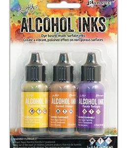 Ranger Alcohol ink - Litir: Sunshine Yellow, Sunset Orange, Purple Twilight