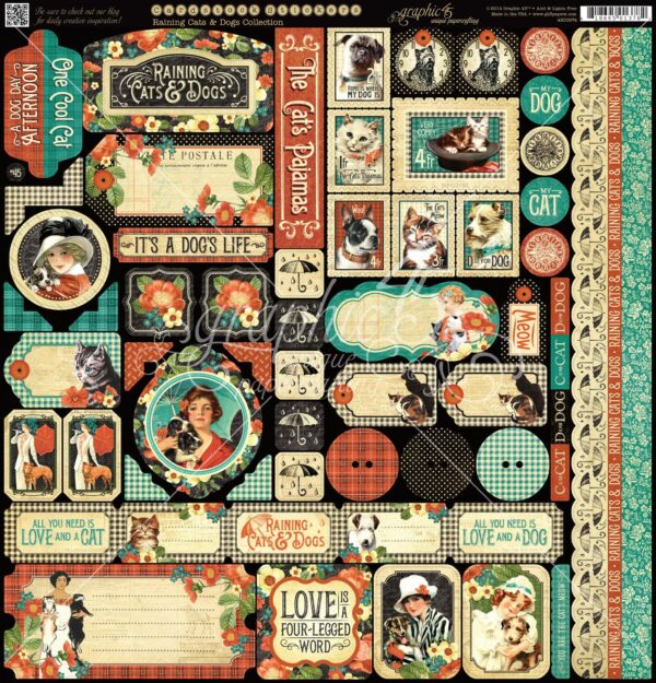 Graphic 45 - 12x12 - Raining cats and dogs + chipboard og límmiðar - Image 2
