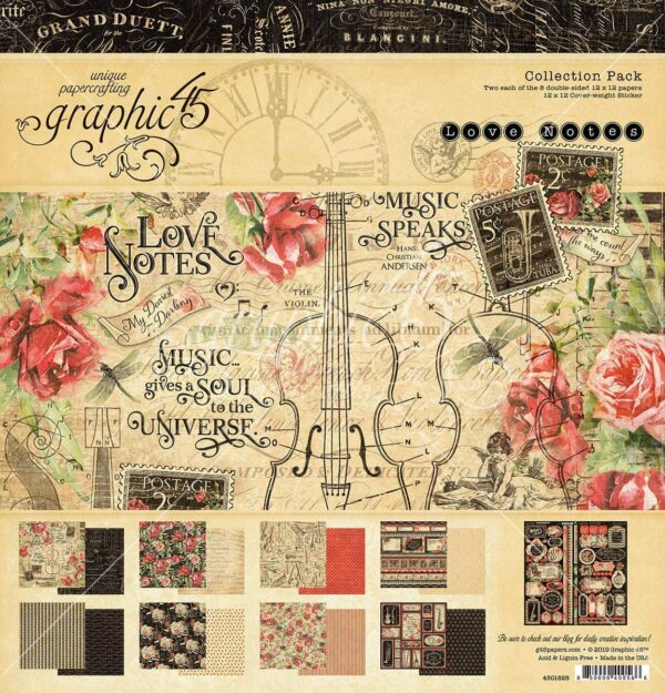Graphic 45 - 12x12 - Love Notes + Límmiðar