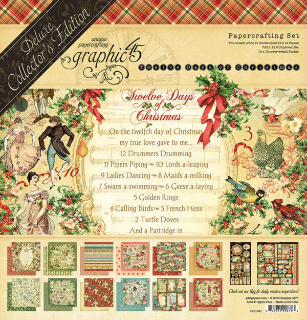 Graphic 45 - 12x12 - 12 Days of Christmas + Chipboard og Límmiðar