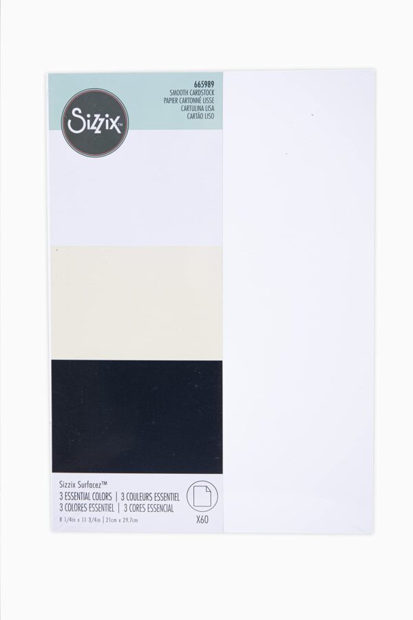 Sizzix - A4 pappír - 60 stk - Hvítur, ivory, svartur Smooth