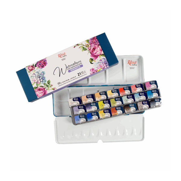 21 Watercolours set ROMANTIC ROSA Gallery pans in metal case - Image 3