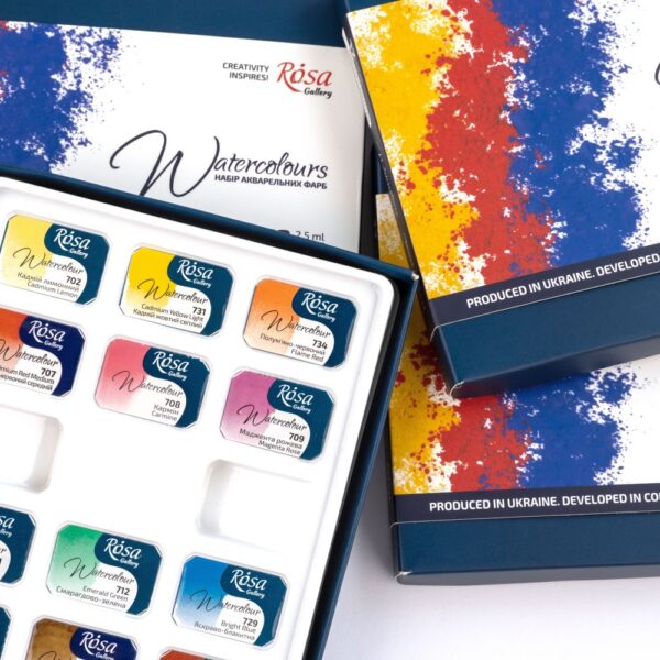 12 Watercolours set MONOPIGMENTED ROSA Gallery full pan card board box - Image 3