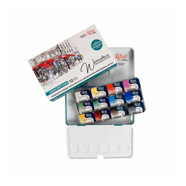 12 Watercolours set URBAN SKETCHING ROSA Gallery pans in metal case
