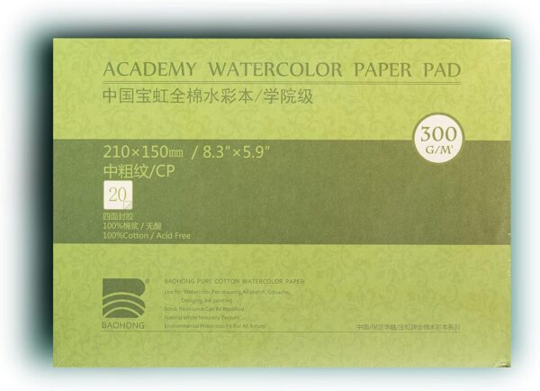 BAOHONG Watercolor Block, 100% Cotton, 140LB/300GSM Cold Press 21cmx15cm