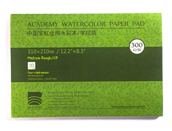 BAOHONG Watercolor Block, 100% Cotton, 140LB/300GSM Cold Press 31cmx21cm A4