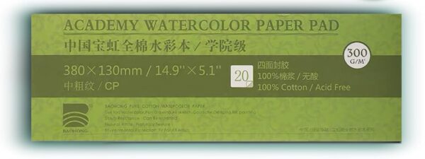 BAOHONG Watercolor Block, 100% Cotton, 140LB/300GSM Cold Press 38cm x 13cm