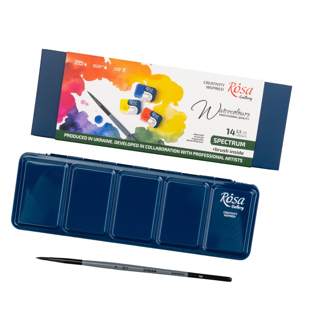 14 SPECTRUM watercolor sets + brush in metal cases ROSA Gallery