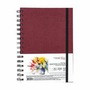 A5 Watercolour wirebound sketchbook, Watercolour by Smiltanis, 200g/m2 - Burgundy