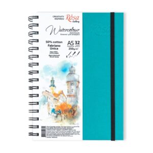 A5 Watercolour wirebound sketchbooks, Unica by Fabriano, 250g/m2 Turquoise
